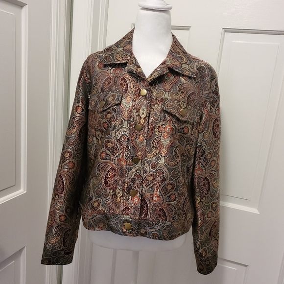 Spenser Jeremy Goldtone Paisley Print Lightweight Jacket Size Medium - Picture 1 of 11